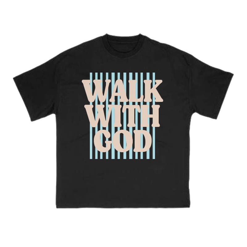 Unisex 100% Cotton Walk With God Stripes Print T-shirt - Black - US16-18(2XL) - image 2