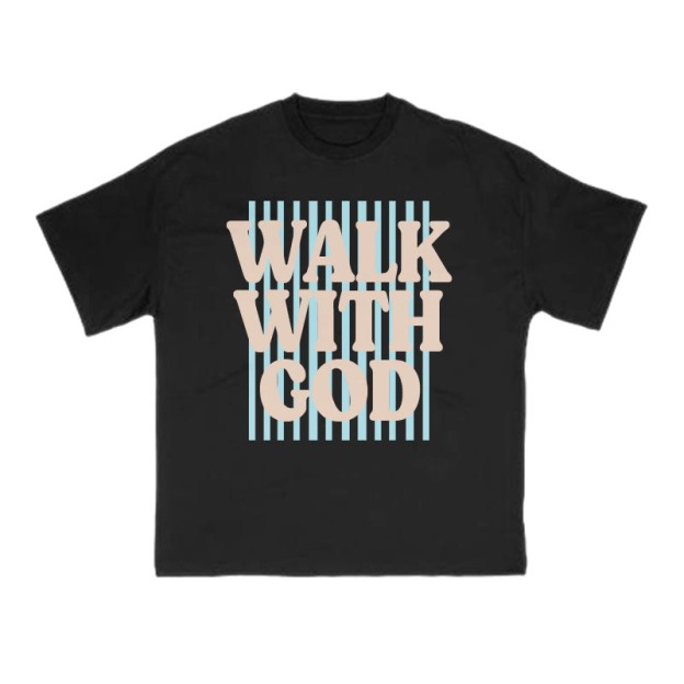 Unisex 100% Cotton Walk With God Stripes Print T-shirt - Black - US16-18(2XL) - image 2