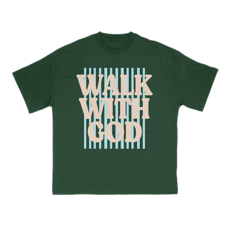 Unisex 100% Cotton Walk With God Stripes Print T-shirt - Dark Green - US16-18(2XL) - image 1