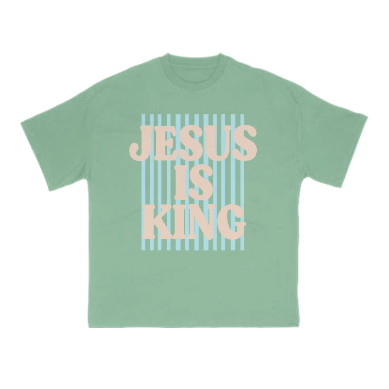 Unisex 100% Cotton Jesus Is King Stripes Print T-shirt - Green - US16-18(2XL) - image 4