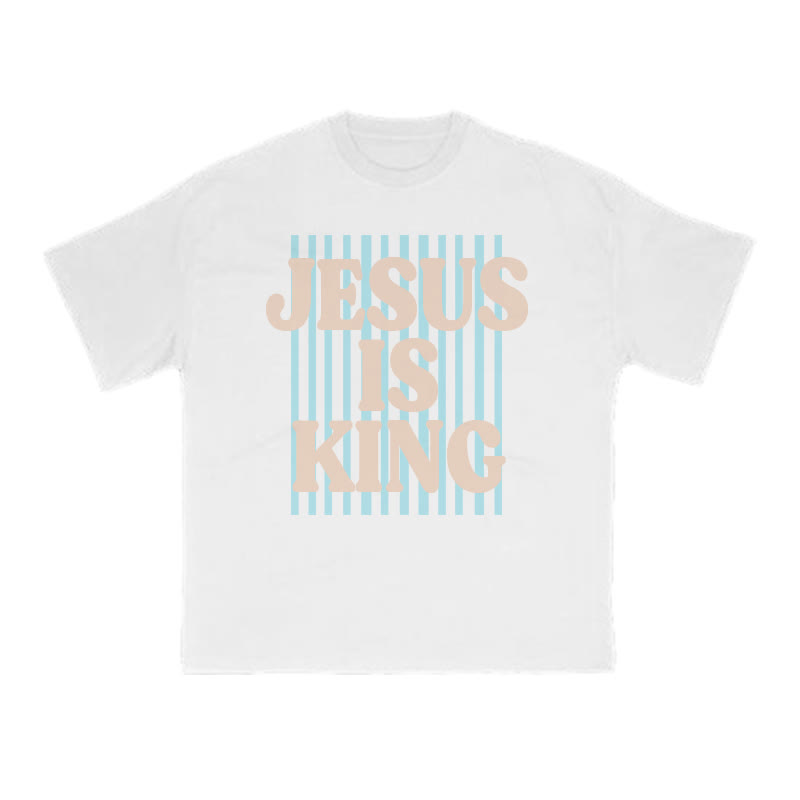 Unisex 100% Cotton Jesus Is King Stripes Print T-shirt - White - US16-18(2XL) - image 2