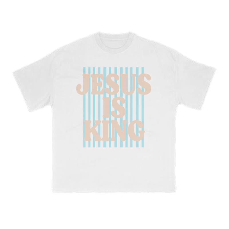 Unisex 100% Cotton Jesus Is King Stripes Print T-shirt - White - US16-18(2XL) - image 2