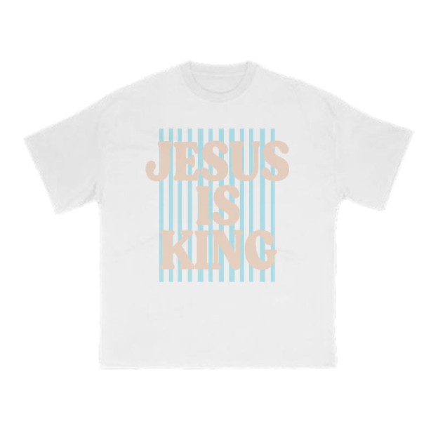 Unisex 100% Cotton Jesus Is King Stripes Print T-shirt - White - US16-18(2XL) - image 2