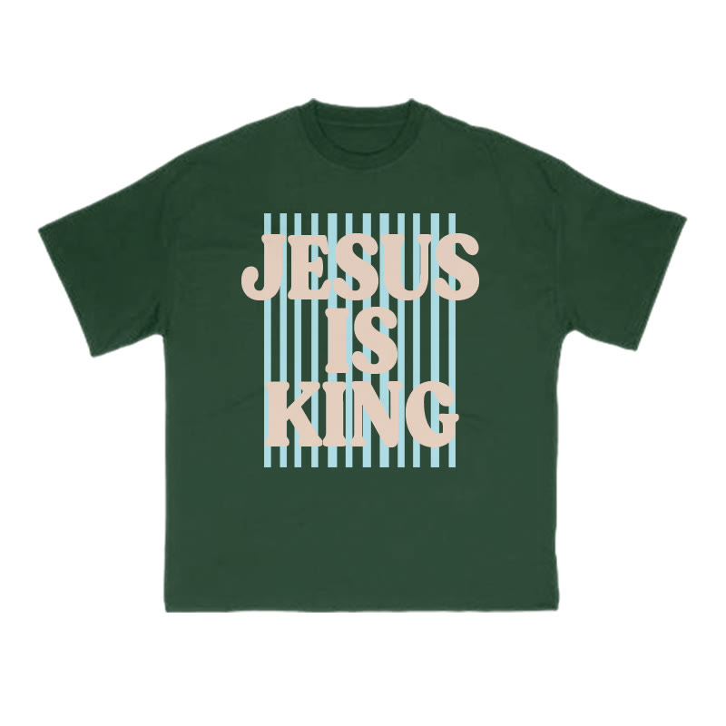 Unisex 100% Cotton Jesus Is King Stripes Print T-shirt - Dark Green - US16-18(2XL) - image 3