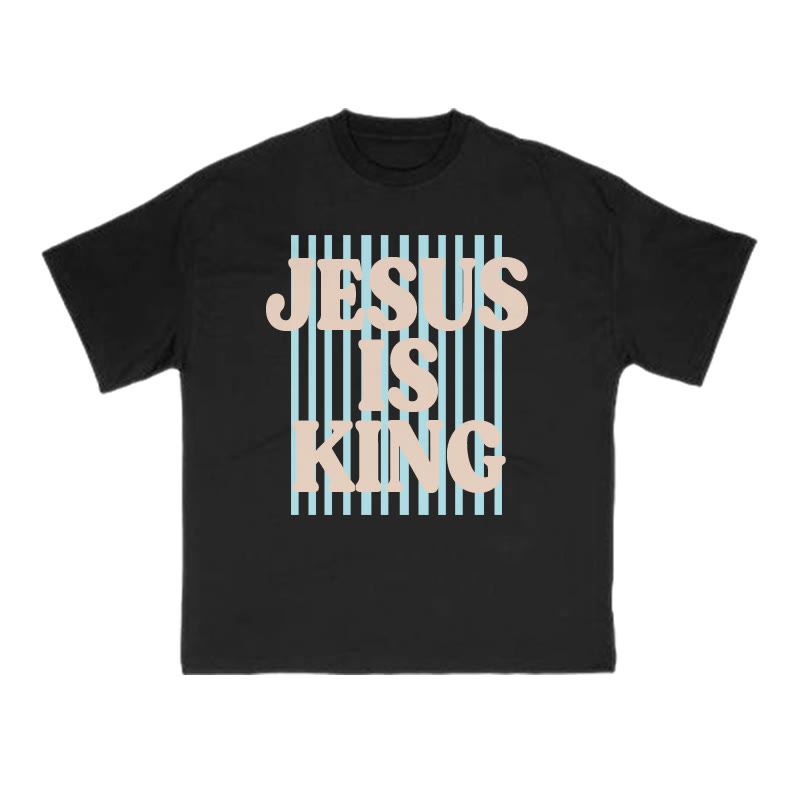 Unisex 100% Cotton Jesus Is King Stripes Print T-shirt - Black - US16-18(2XL) - image 1