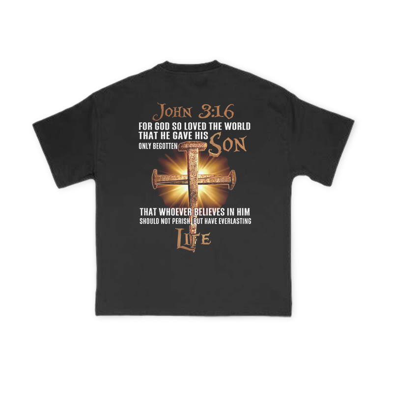 Unisex 100% Cotton John 3:16 For God So Loved The World Print T-shirt - Black - US16-18(2XL) - image 1