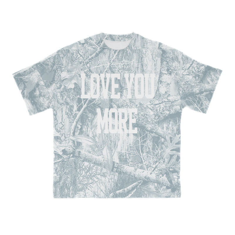 Unisex Love You More Dead Leaves Camo Print T-shirt - Light Blue - 8XL - image 1