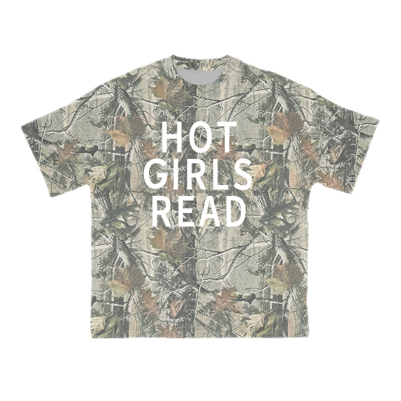 Unisex Hot Girls Read Dead Leaves Camo Print T-shirt - Green - 8XL - image 1