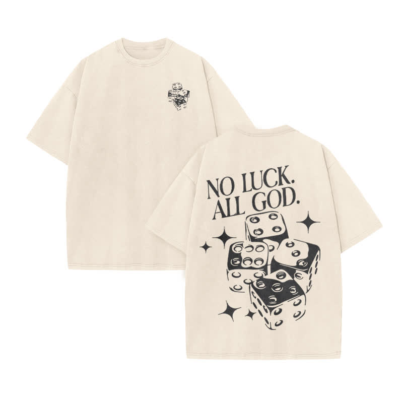 Unisex  No Luck All God Print Acid Washed T-shirt - Beige - US20-22(3XL) - image 2