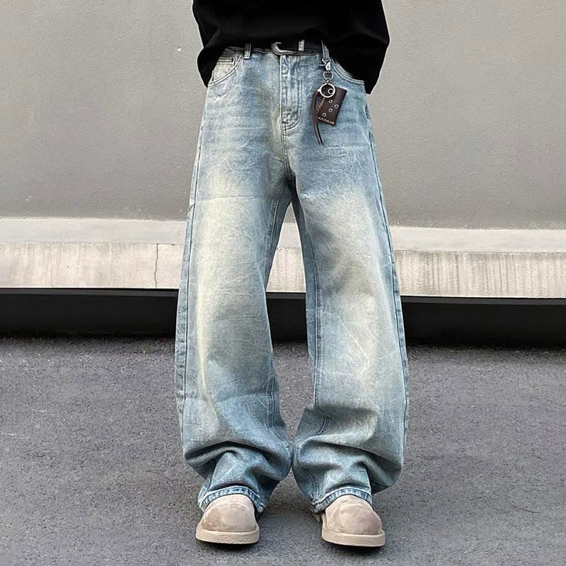 Washed Distressed Loose Jeans - Blue - 2XL - image 1