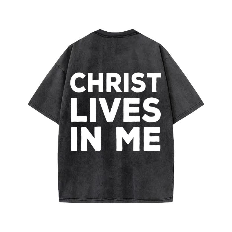 Unisex  Christ Lives In Me Print Acid Washed T-shirt - Black - US20-22(3XL) - image 2