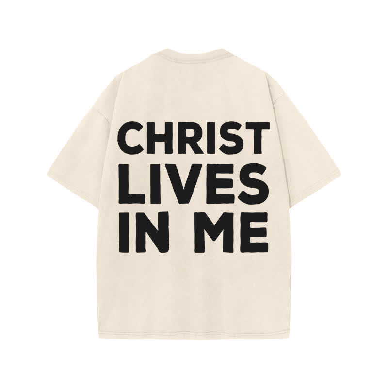 Unisex  Christ Lives In Me Print Acid Washed T-shirt - Beige - US20-22(3XL) - image 1