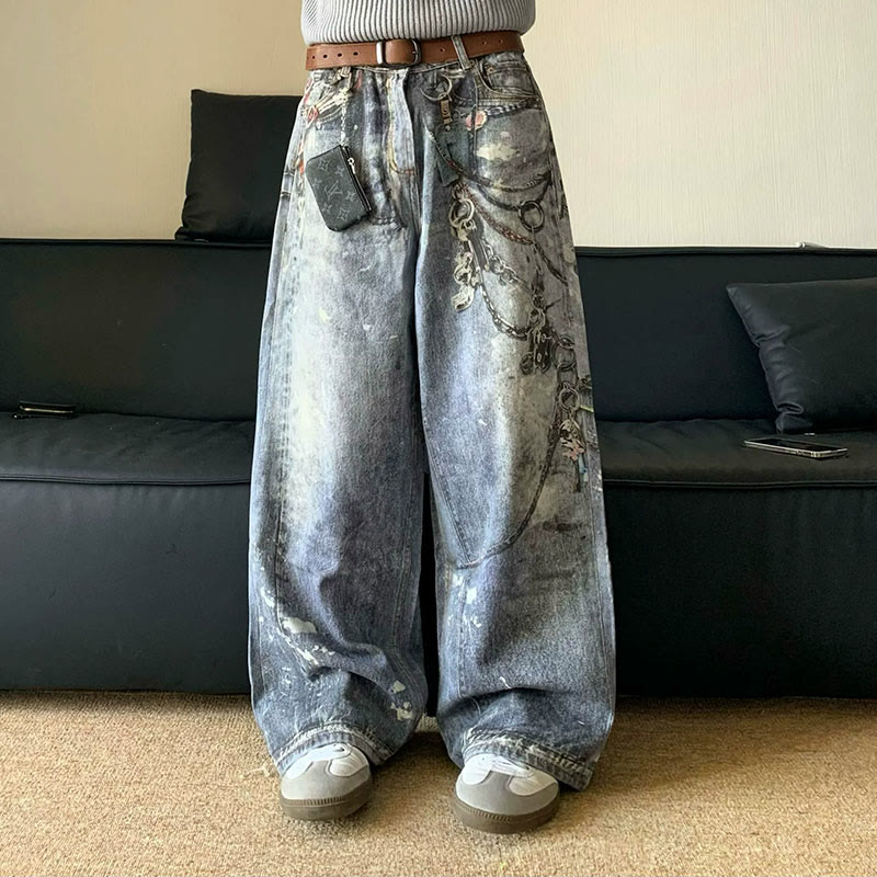 Creative Chain Print Jeans - image 2