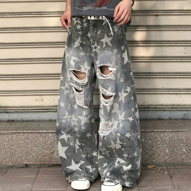 Star Camouflage Ripped Jeans - Grey - 3XL - image 1