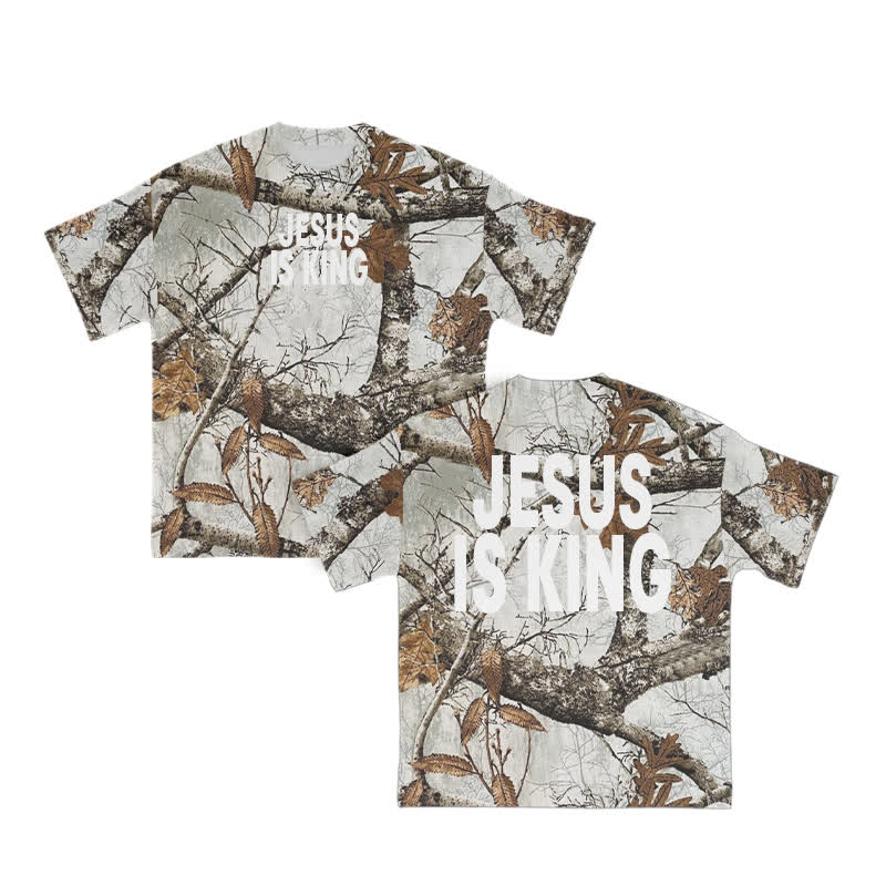 Unisex Jesus Is King Dead Tree Camouflage Print T-shirt - Light Gray - 8XL - image 1