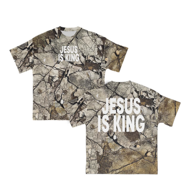 Unisex Jesus Is King Dry Ground Camouflage Print T-shirt - Green - 8XL - image 1