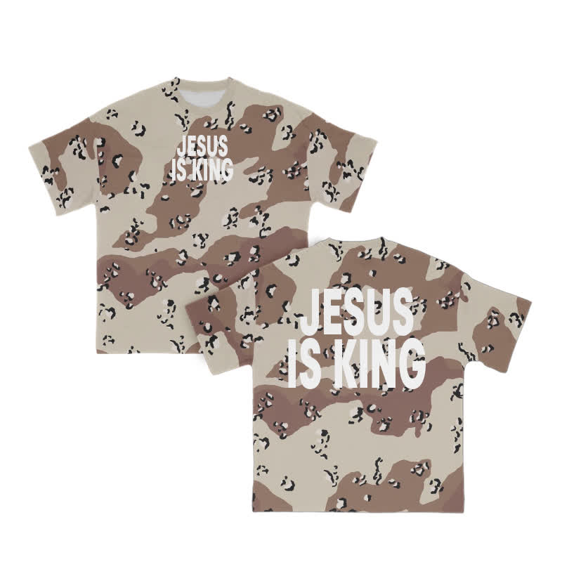 Unisex Jesus Is King Western Camouflage Print T-shirt - Khaki - 8XL - image 1
