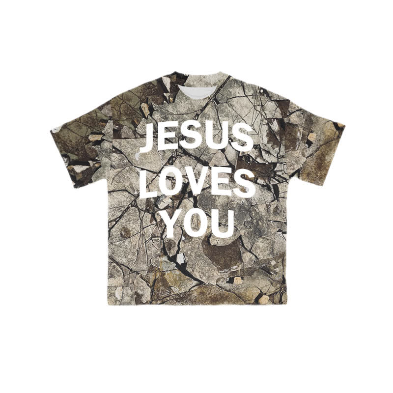Unisex Jesus Love You Dry Ground Camouflage Print T-shirt - Green - 8XL - image 1