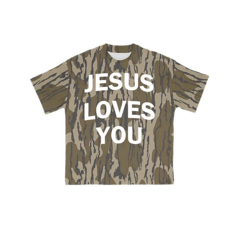 Unisex Jesus Love You Camouflage Print T-shirt - Army Green - 8XL - image 1