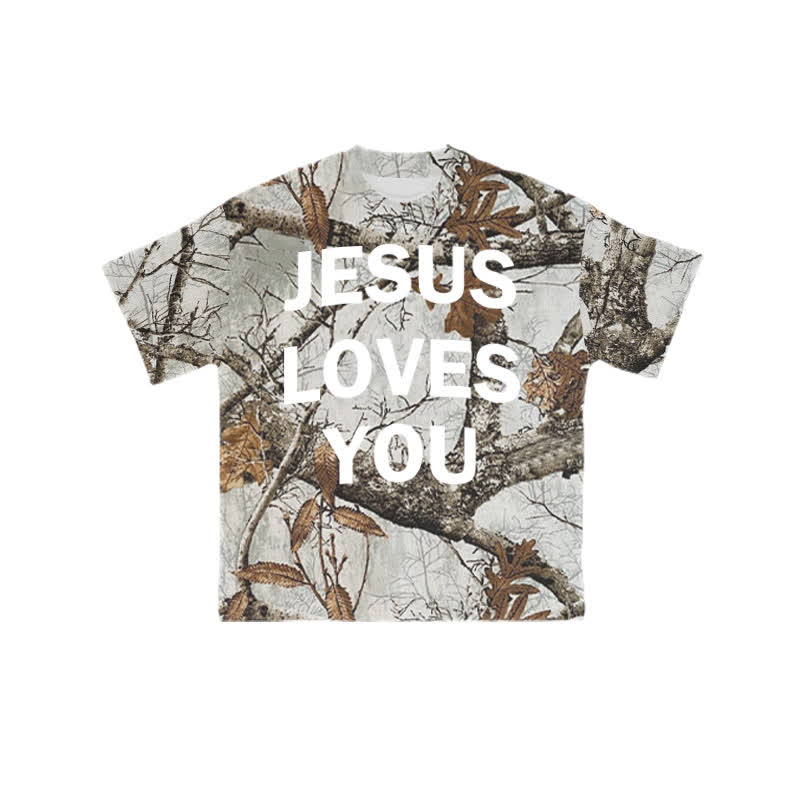 Unisex Jesus Love You Dead Tree Camouflage Print T-shirt - Light Gray - 8XL - image 1