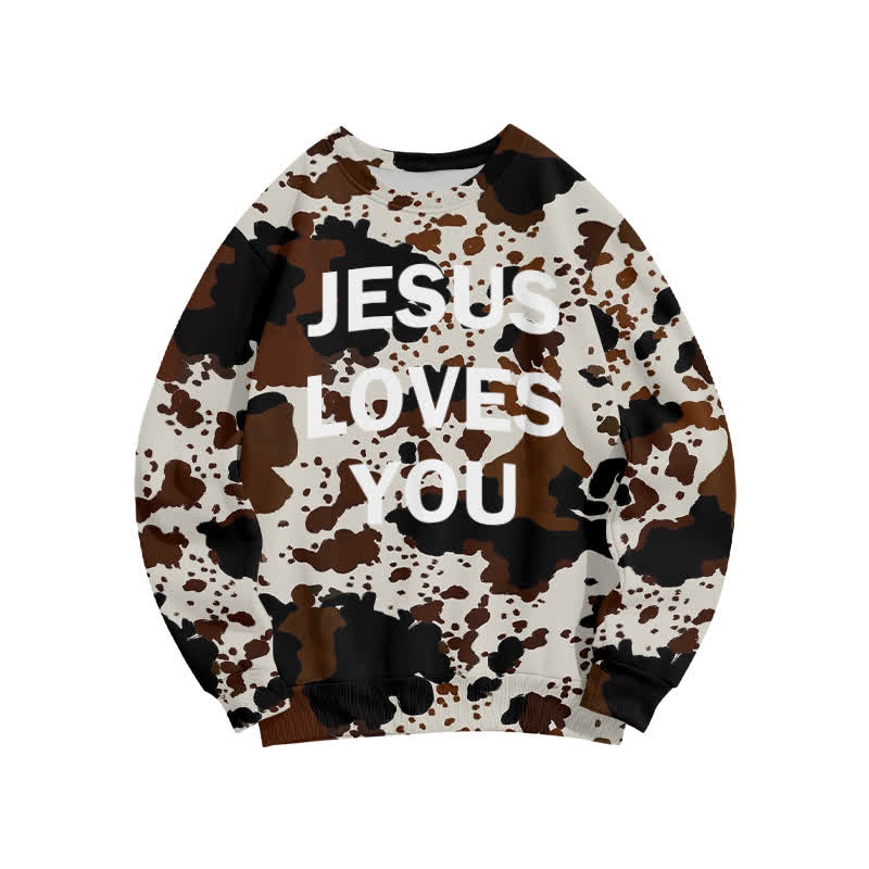 Unisex Jesus Love You Western Cow Print Sweatshirt - Brown - 6XL - image 1