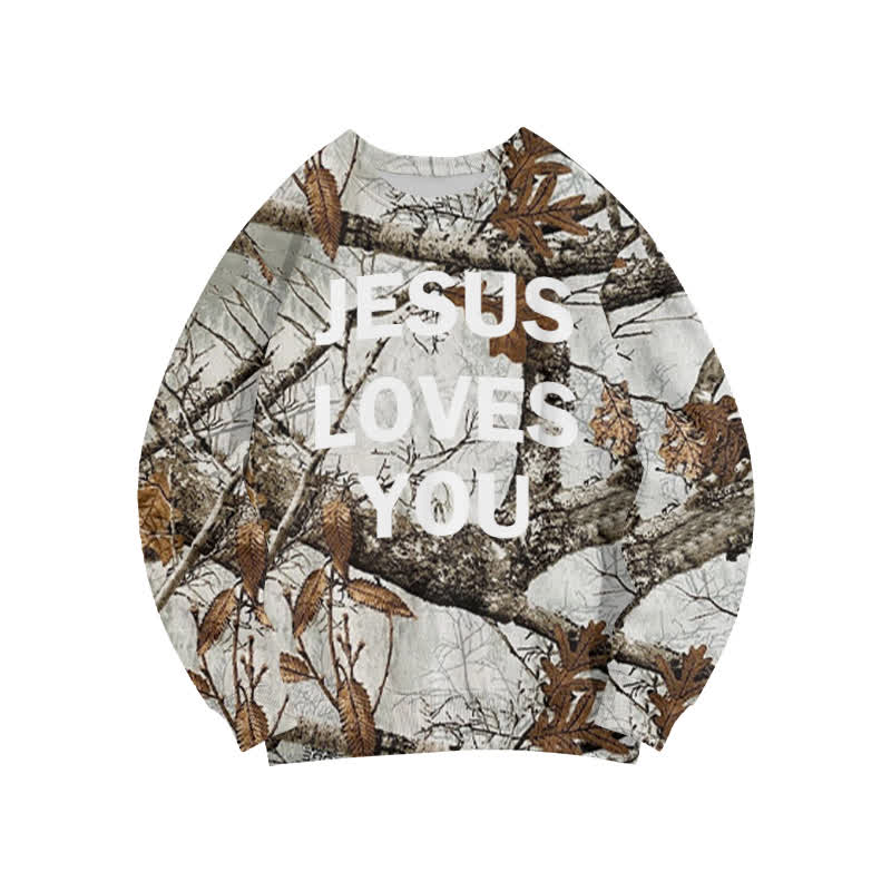 Unisex Jesus Love You Dead Tree Camouflage Print Sweatshirt - Light Gray - 6XL - image 1