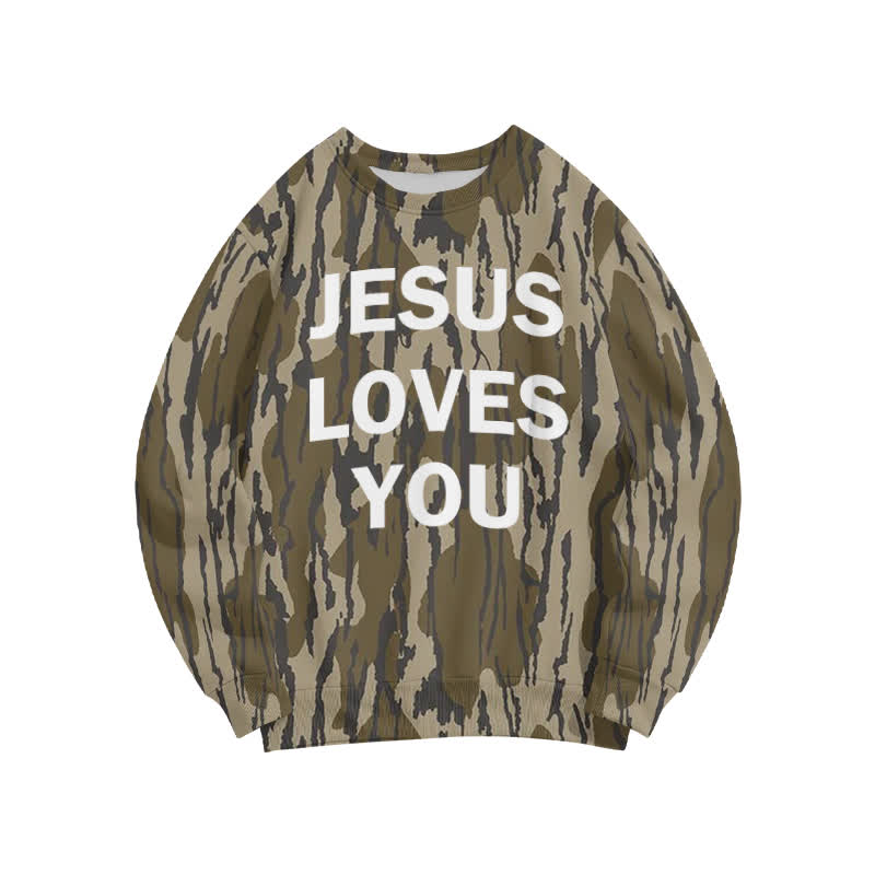Unisex Jesus Love You Camouflage Print Sweatshirt - Army Green - 6XL - image 1