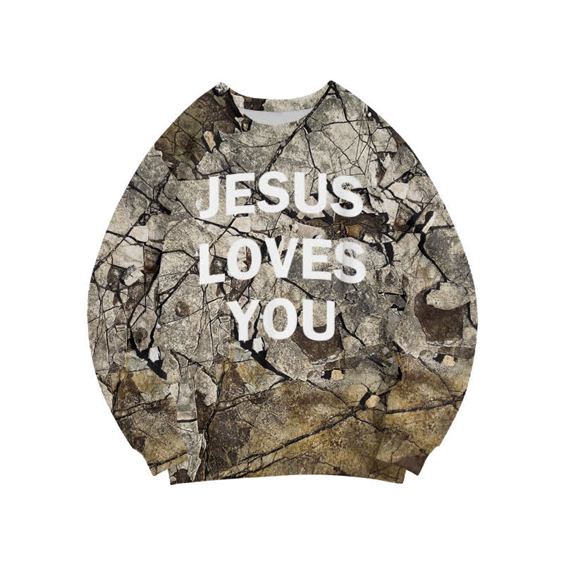 Unisex Jesus Love You Dry Ground Camouflage Print Sweatshirt - Green - 6XL - image 1