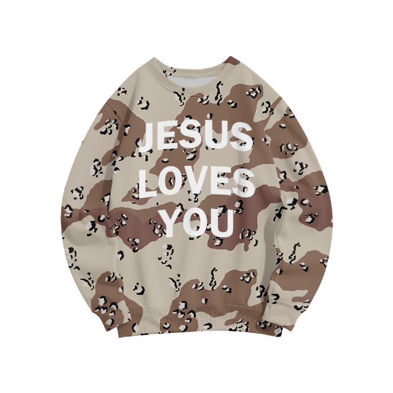 Unisex Jesus Love You Western Camouflage Print Sweatshirt - Khaki - 6XL - image 1