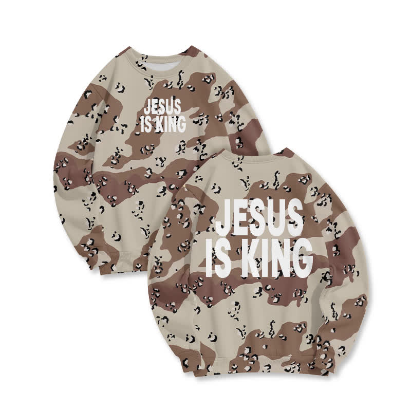 Unisex Jesus Is King Western Camouflage Print Sweatshirt - Khaki - 6XL - image 1