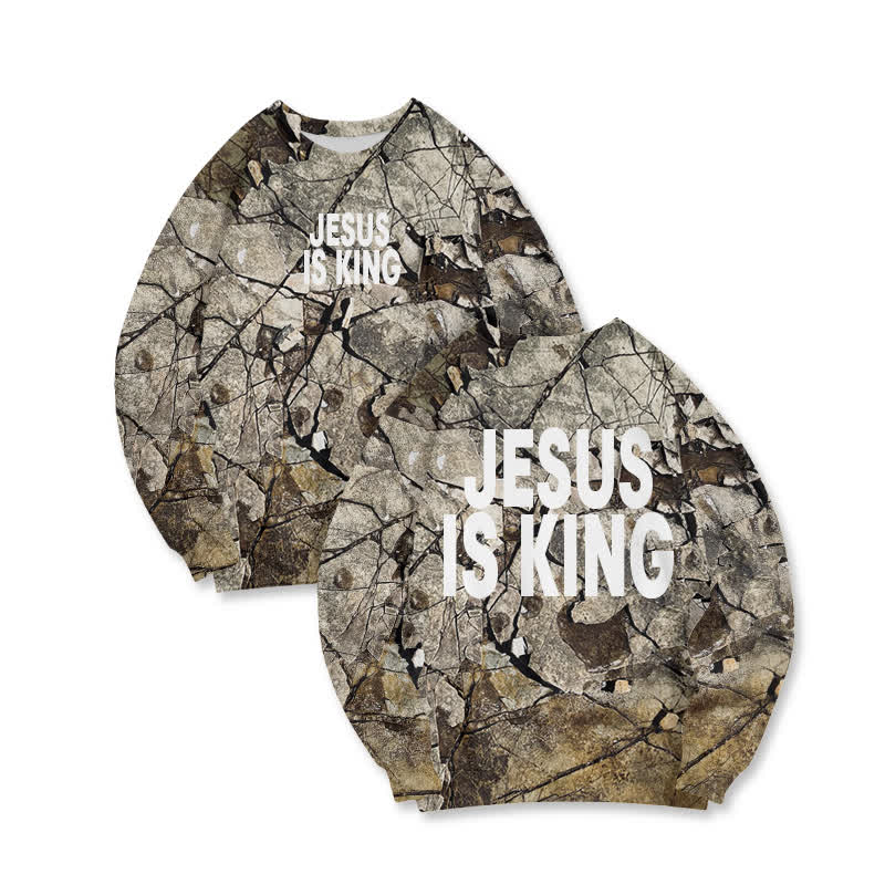 Unisex Jesus Is King Dry Ground Camouflage Print Sweatshirt - Green - 6XL - image 1