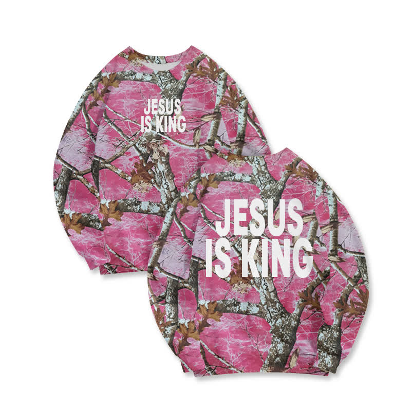Unisex Jesus Is King Contrast Dead Tree Camouflage Print Sweatshirt - Pink - 6XL - image 1