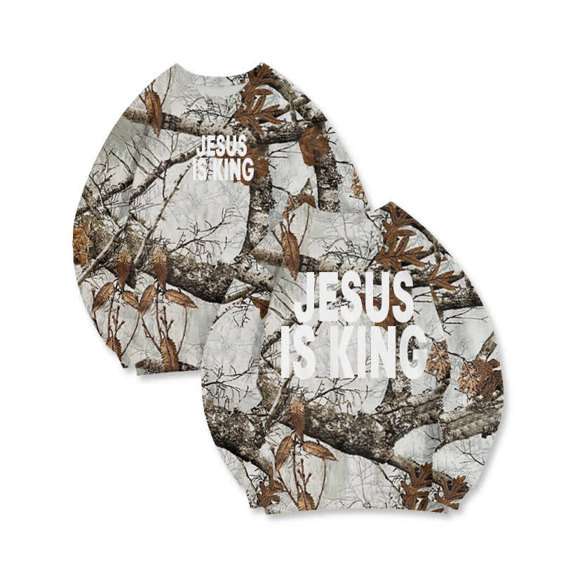 Unisex Jesus Is King Dead Tree Camouflage Print Sweatshirt - Light Gray - 6XL - image 1