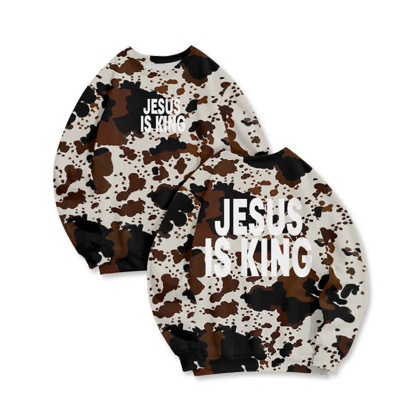 Unisex Jesus Is King Western Cow Print Sweatshirt - Brown - 6XL - image 1