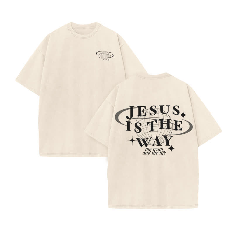 Unisex Jesus Is The Way The Truth The Life Print Acid Washed T-shirt - Beige - US20-22(3XL) - image 2