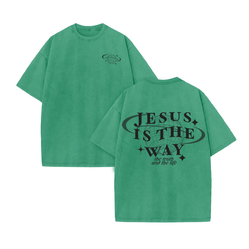 Unisex Jesus Is The Way The Truth The Life Print Acid Washed T-shirt - Green - US20-22(3XL) - image 7