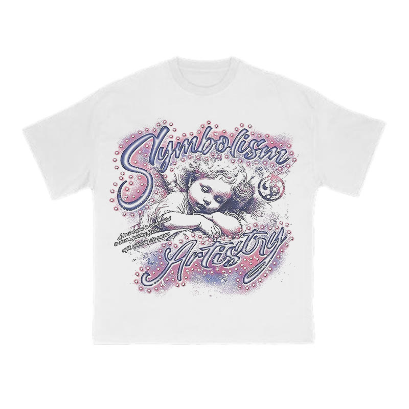Unisex Street Style Angel Print T-shirt - White - US16-18(2XL) - image 1