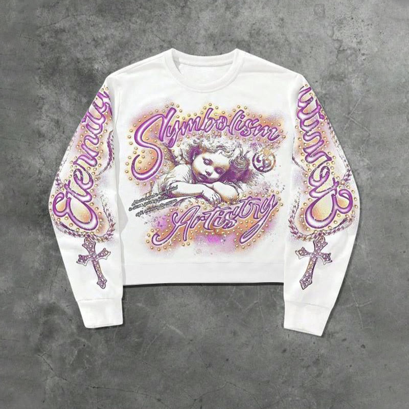 Unisex Street Style Angel Print Sweatshirt - White Pink - US16-18(2XL) - image 2