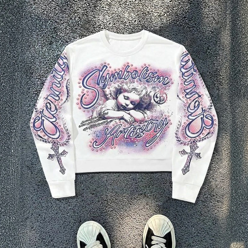 Unisex Street Style Angel Print Sweatshirt - White - US16-18(2XL) - image 1