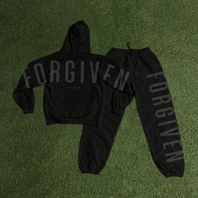 Unisex Forgiven Psalm 32:1 Print Hoodie Set - Black - US16-18(2XL) - image 2