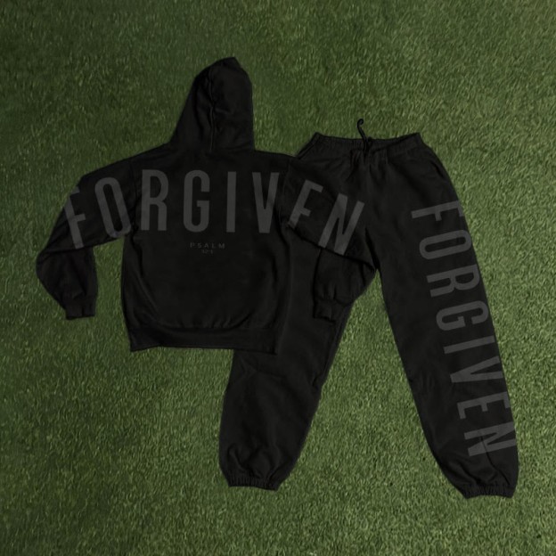 Unisex Forgiven Psalm 32:1 Print Hoodie Set - Black - US16-18(2XL) - image 2