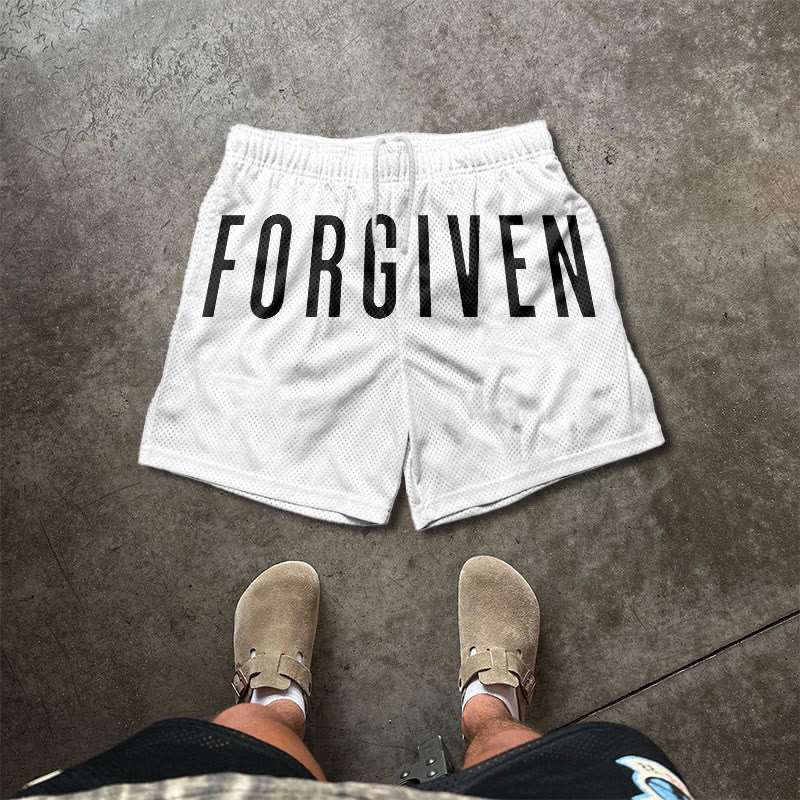 Unisex Forgiven Psalm 32:1 Print Causal Mesh Shorts - White - 5XL - image 1