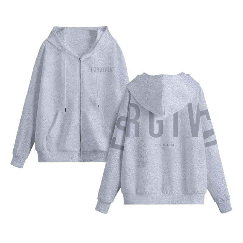 Unisex Forgiven Psalm 32:1 Print Zip Up Hoodie - Grey - US16-18(2XL) - image 2