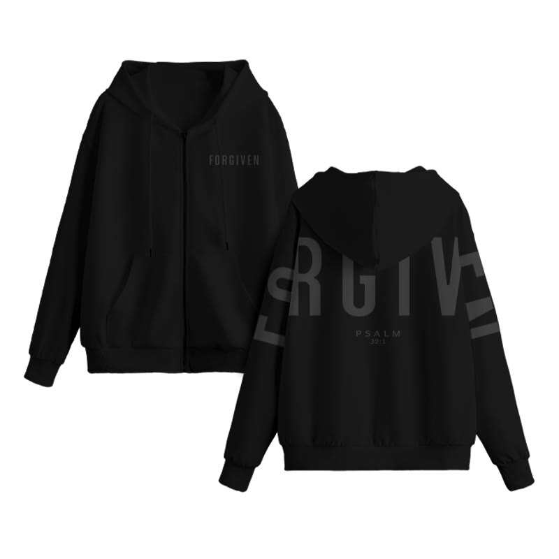 Unisex Forgiven Psalm 32:1 Print Zip Up Hoodie - Black - US16-18(2XL) - image 1