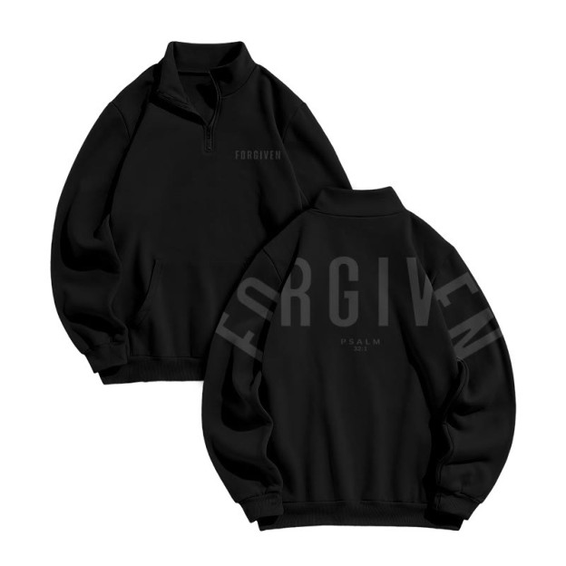 Unisex Forgiven Psalm 32:1 Print Zip Sweatshirt - Black - US16-18(2XL) - image 2