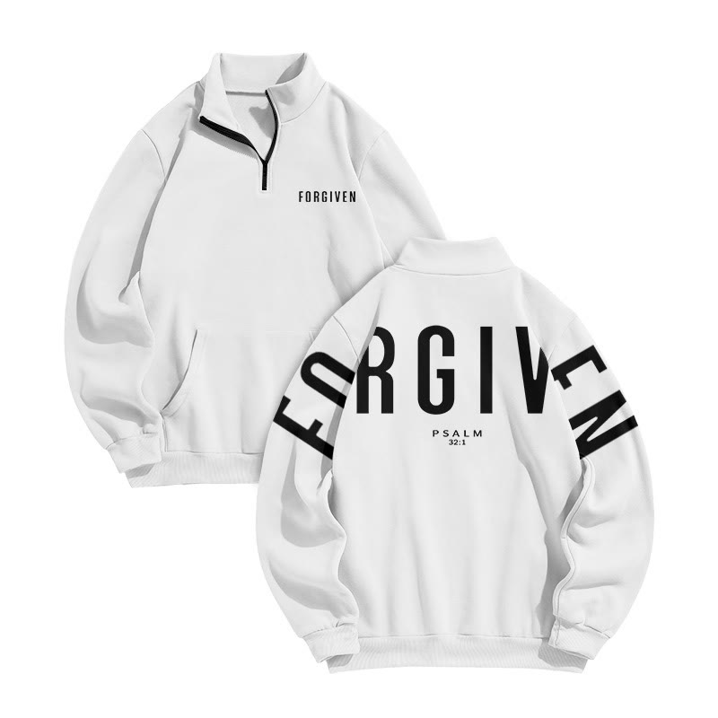 Unisex Forgiven Psalm 32:1 Print Zip Sweatshirt - White - US16-18(2XL) - image 1