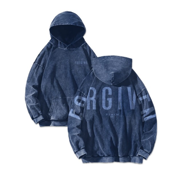 Unisex Forgiven Psalm 32:1 Printed Washed Hoodie  - Blue - US16-18(2XL) - image 3