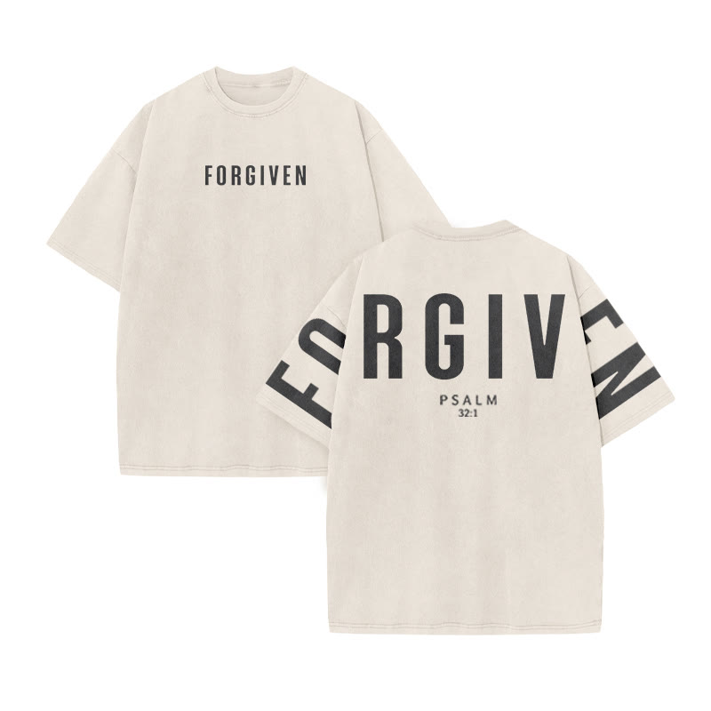 Unisex Forgiven Psalm 32:1 Print Acid Washed T-shirt - Beige - US20-22(3XL) - image 1
