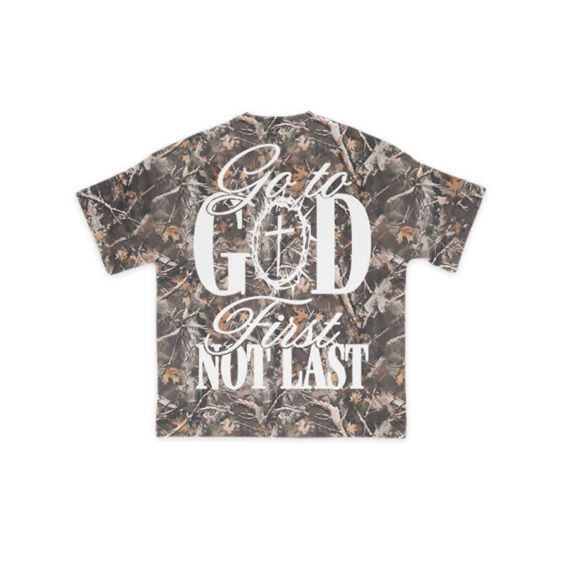 Unisex Go To God First Not Last Dead Leaf Camouflage Print T-shirt - Grey - 8XL - image 1