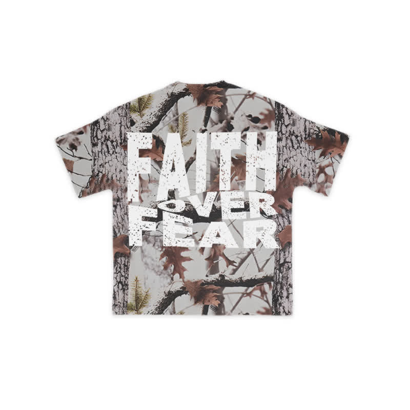 Unisex Faith Over Fear Dead Leaf Camouflage Print T-shirt - Grey - 8XL - image 1